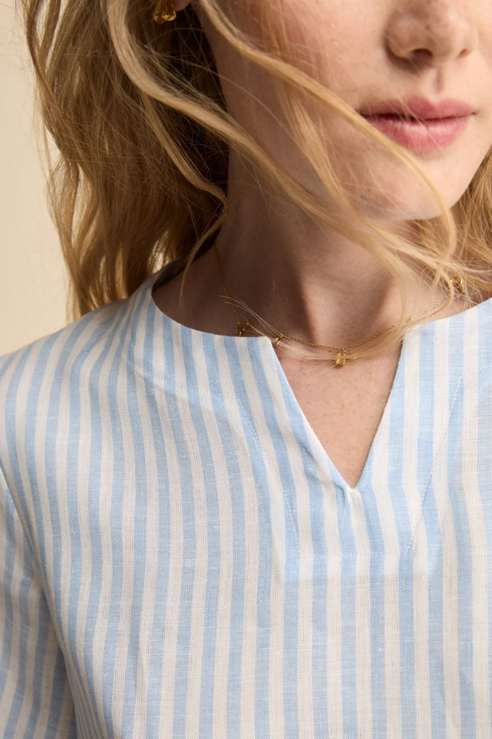 Blusa Over Girocollo in Lino - AZZURRO RIGATO