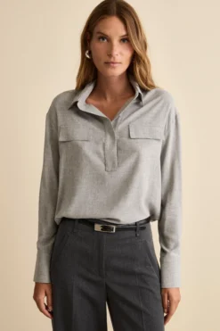 Blusa Over in Garza con Pattine - GRIGIO