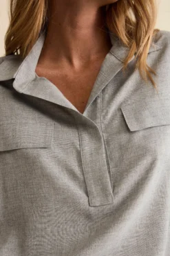 Blusa Over in Garza con Pattine - GRIGIO