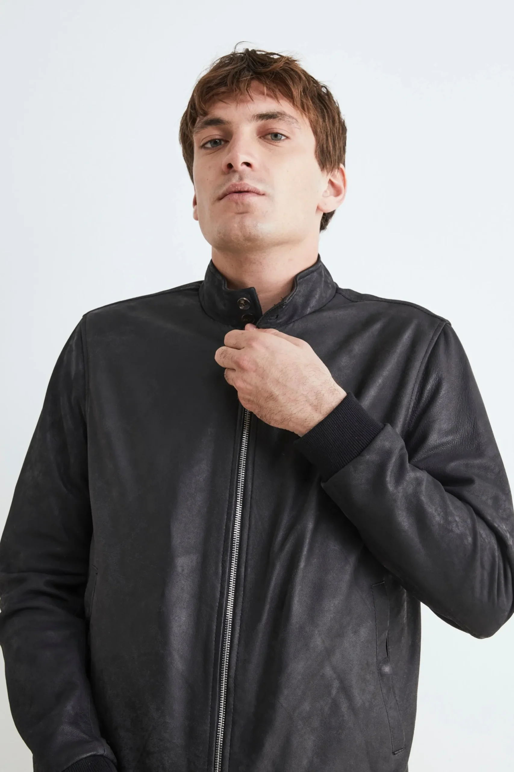 Bomber di pelle uomo - NERO