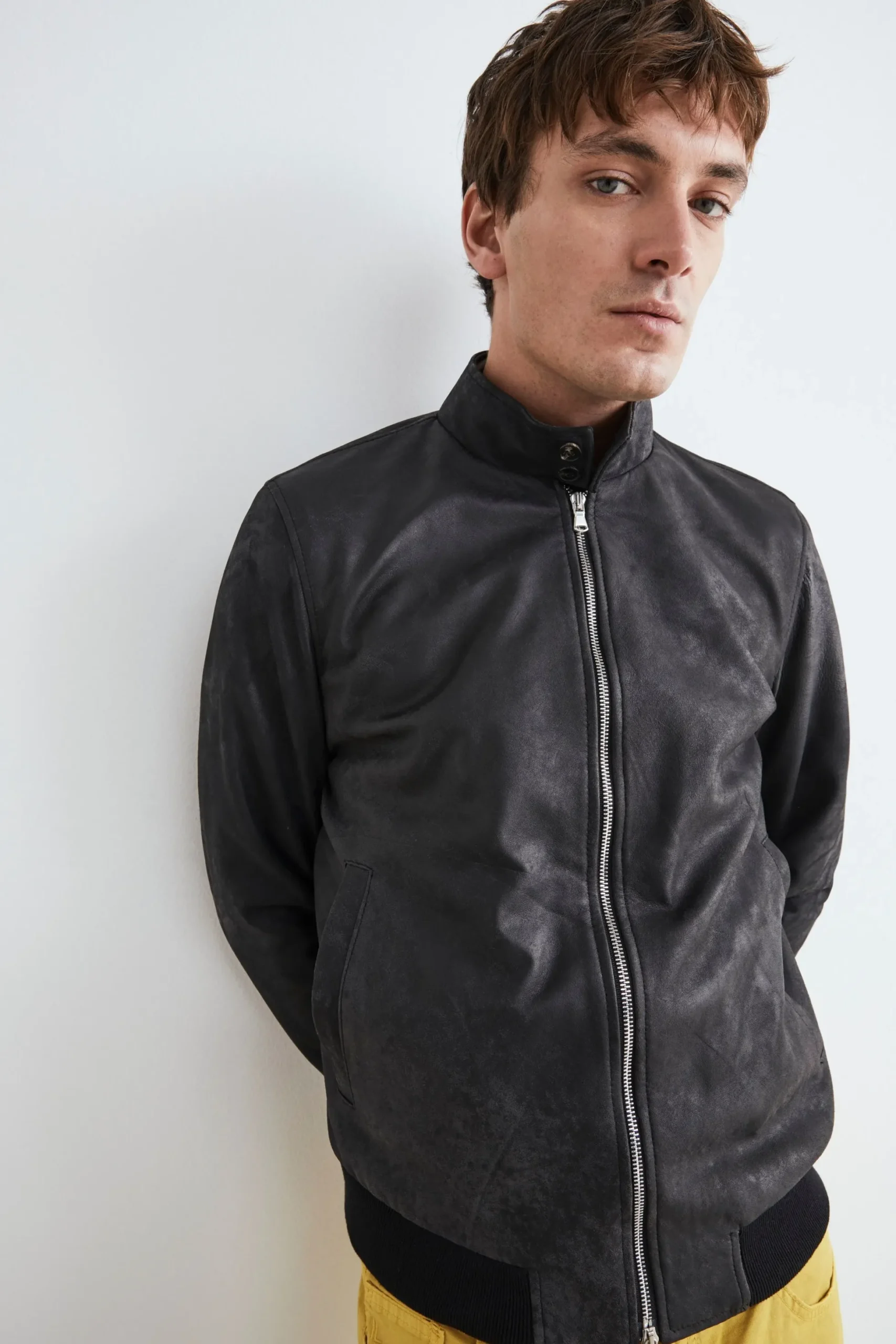 Bomber di pelle uomo - NERO