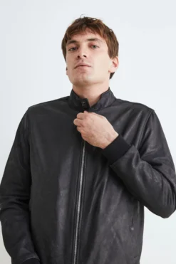 Bomber di pelle uomo - NERO