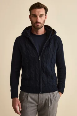 Bomber in Cashmere con Cappuccio e Pelliccia - BLU