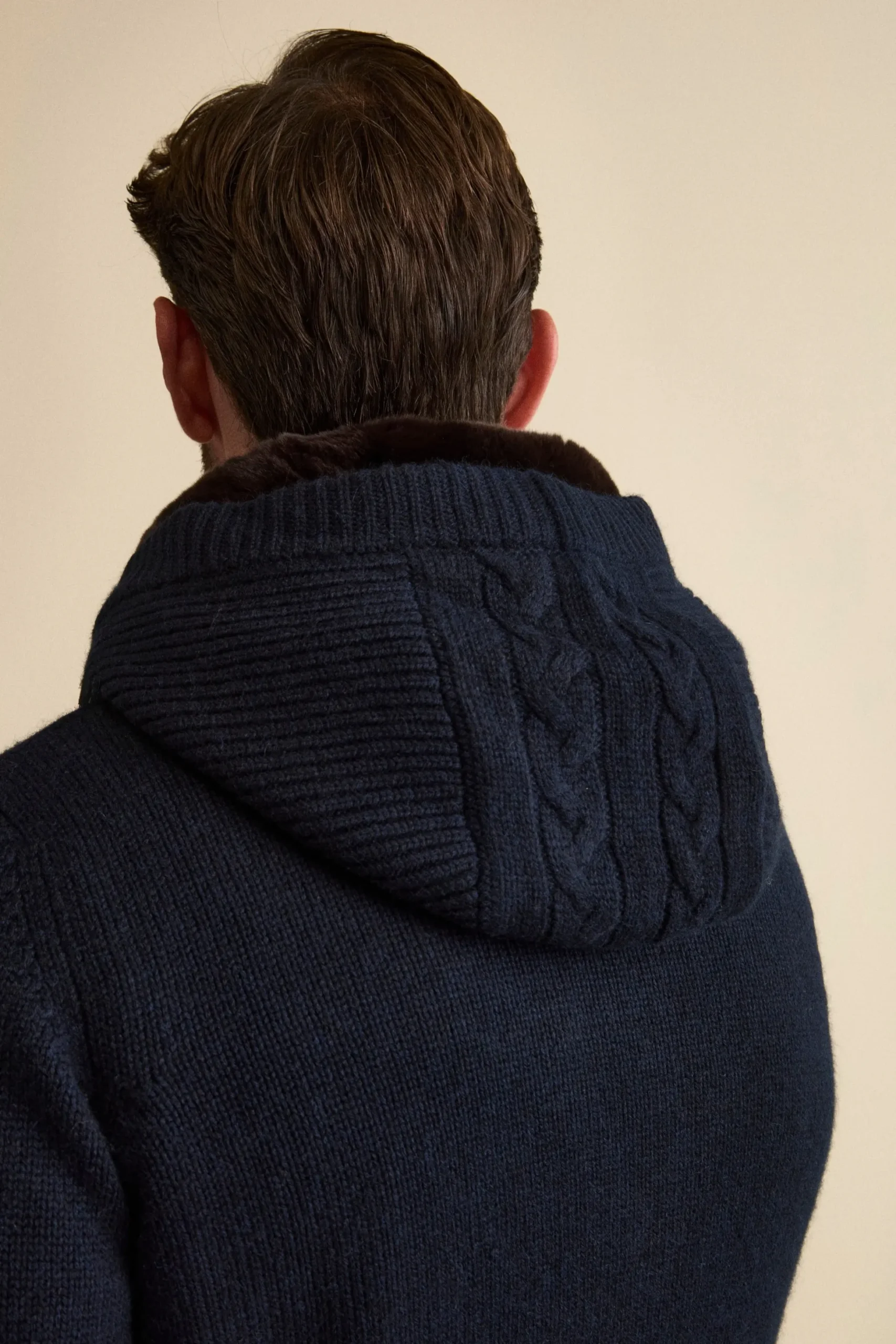 Bomber in Cashmere con Cappuccio e Pelliccia - BLU