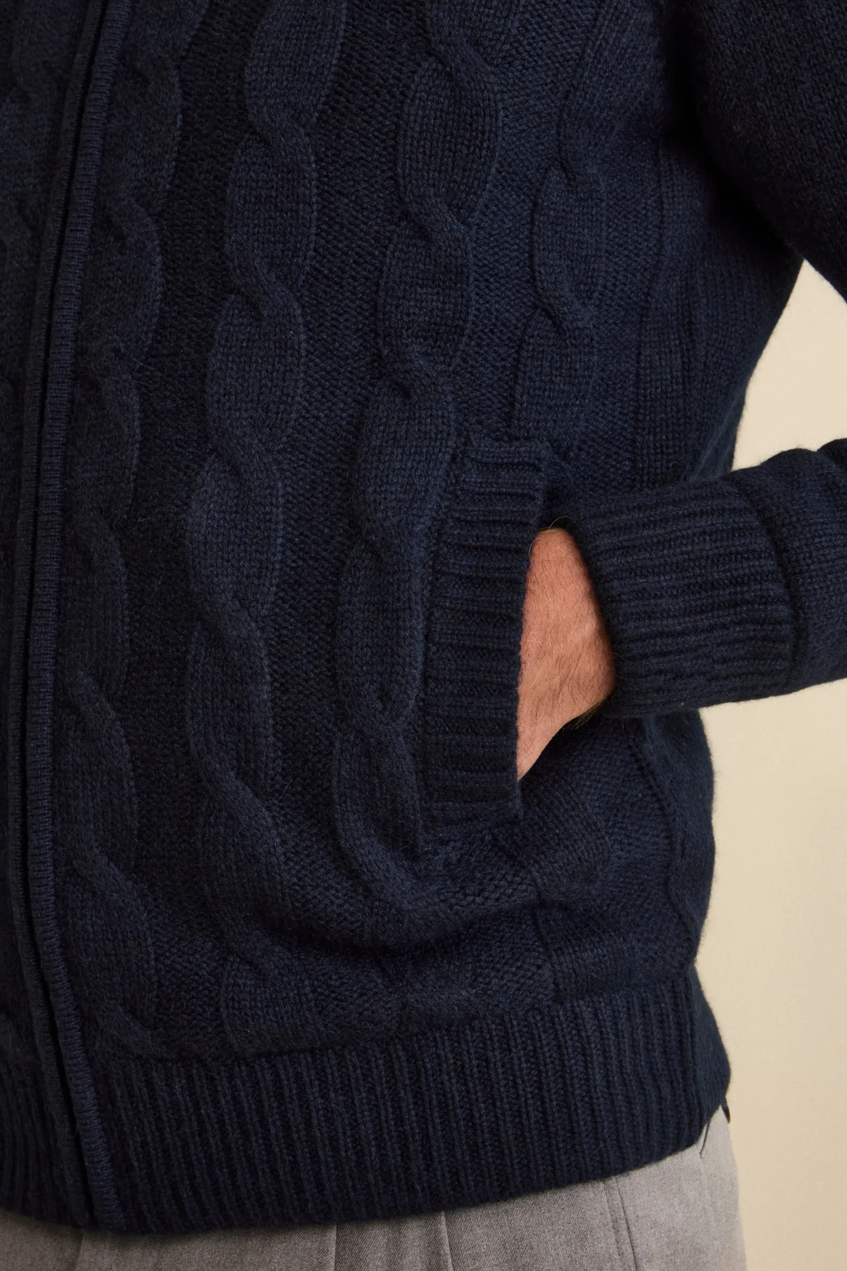 Bomber in Cashmere con Cappuccio e Pelliccia - BLU