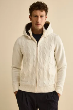 Bomber in Cashmere con Cappuccio e Pelliccia - BIANCO