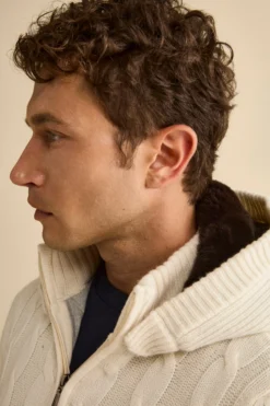 Bomber in Cashmere con Cappuccio e Pelliccia - BIANCO