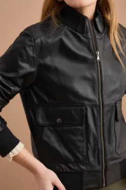 Bomber in Pelle con Tasche - NERO