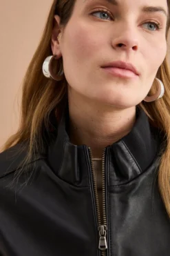 Bomber in Pelle con Tasche - NERO