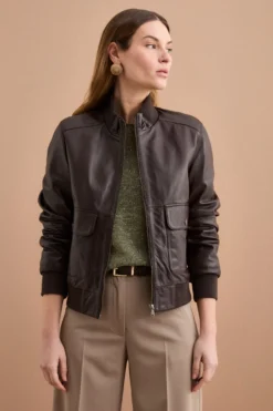 Bomber in Pelle con Tasche - T.MORO