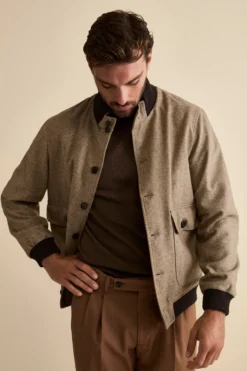 Bomber Spigato con Tasche in Misto Lana - MARRONE SPIGATO