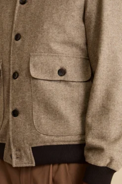 Bomber Spigato con Tasche in Misto Lana - MARRONE SPIGATO