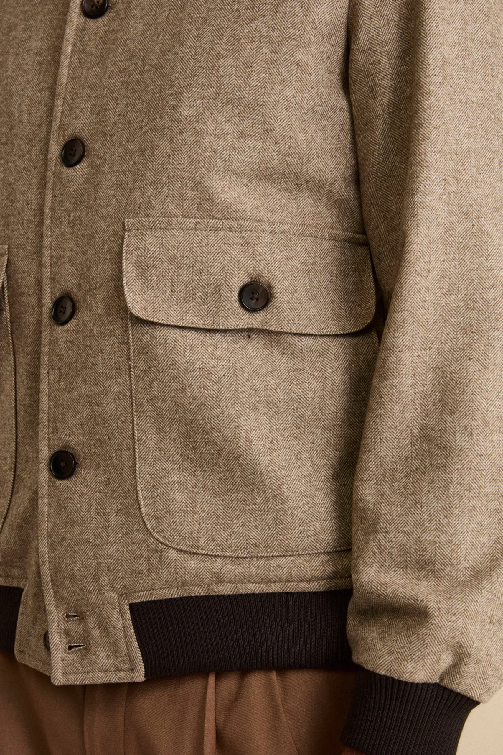 Bomber Spigato con Tasche in Misto Lana - MARRONE SPIGATO