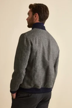 Bomber Spigato con Tasche in Misto Lana - GRIGIO SPIGATO