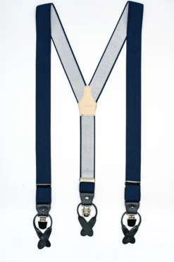 Bretelle Tinta Unita con Clip e Asole in Pelle - BLU