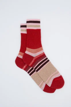 Calze Corte a Righe in Lurex - ROSSO/ROSA