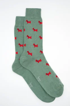 Calze Corte in Cotone Fantasia Cani - VERDE/ROSSO
