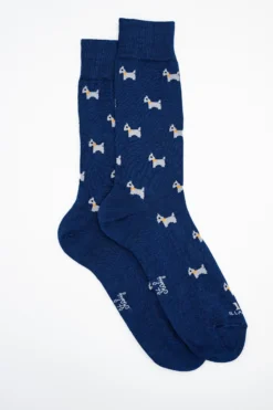 Calze Corte in Cotone Fantasia Cani - BLU/GRIGIO