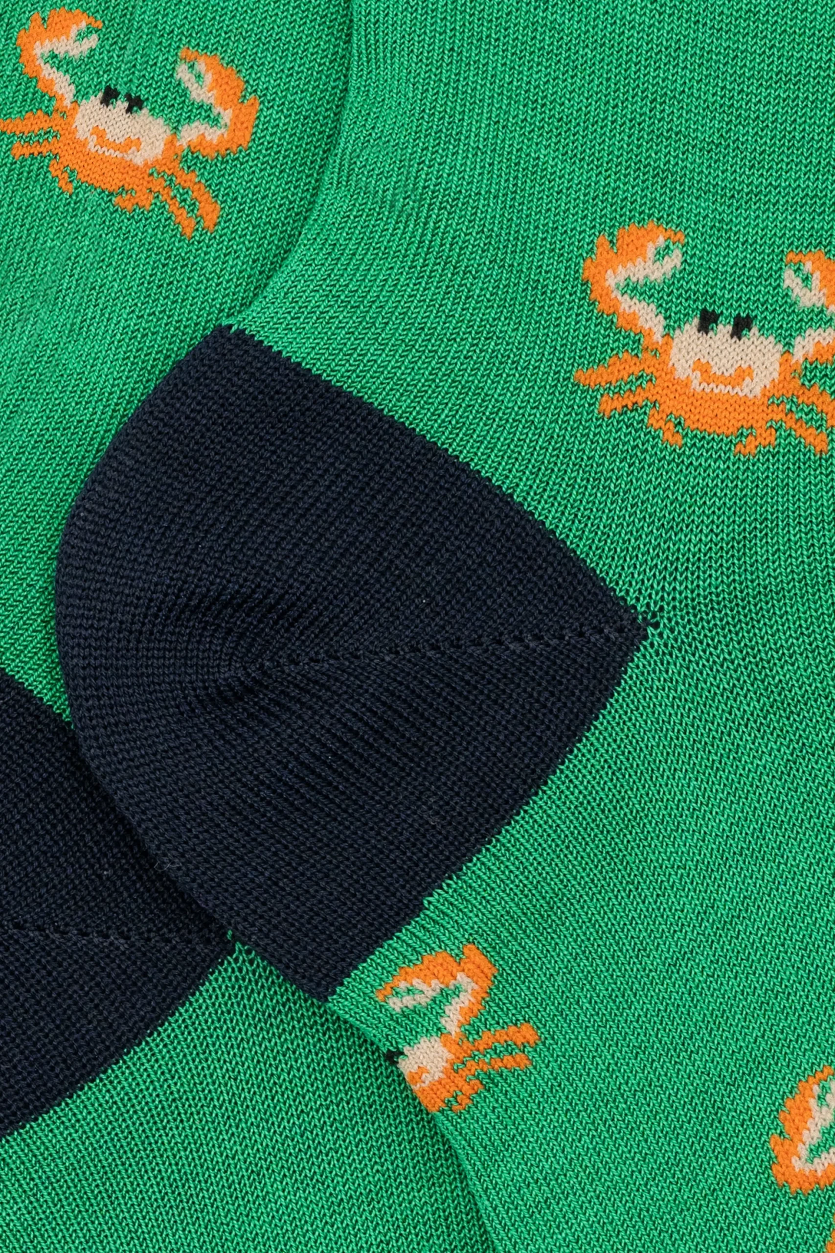 Calze Corte in Cotone Fantasia Granchi - FANT. VERDE