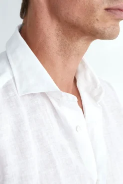 Camicia Bianca in Lino Slim Fit - BIANCO