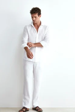 Camicia Bianca in Lino Slim Fit - BIANCO