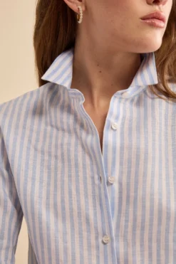 Camicia Boxy a Righe in Lino - AZZURRO RIGATO