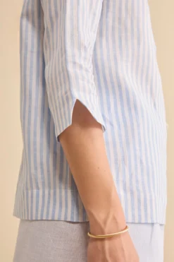 Camicia Boxy a Righe in Lino - AZZURRO RIGATO