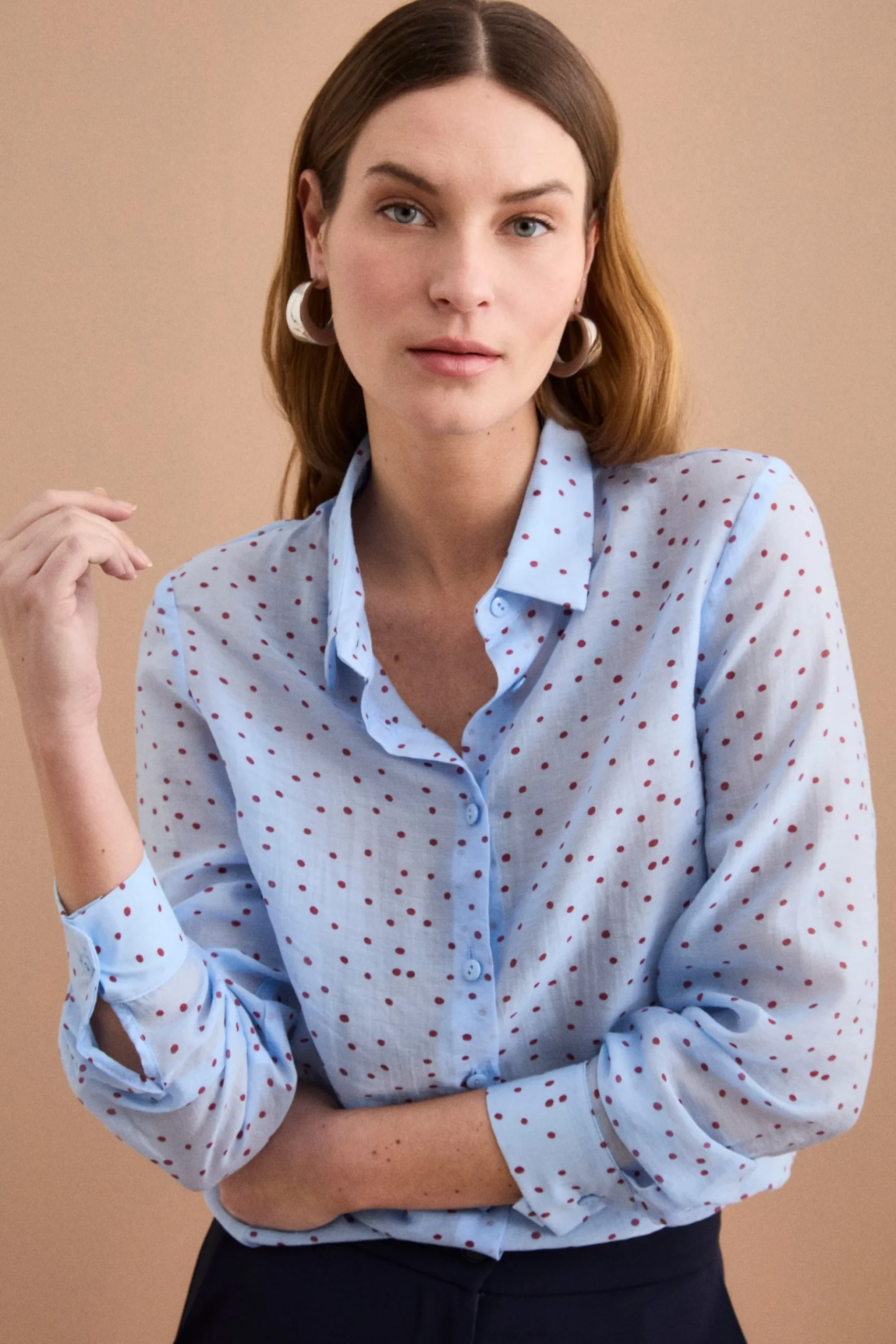 Camicia Boxy con Manica Lunga - POIS BORDEAUX