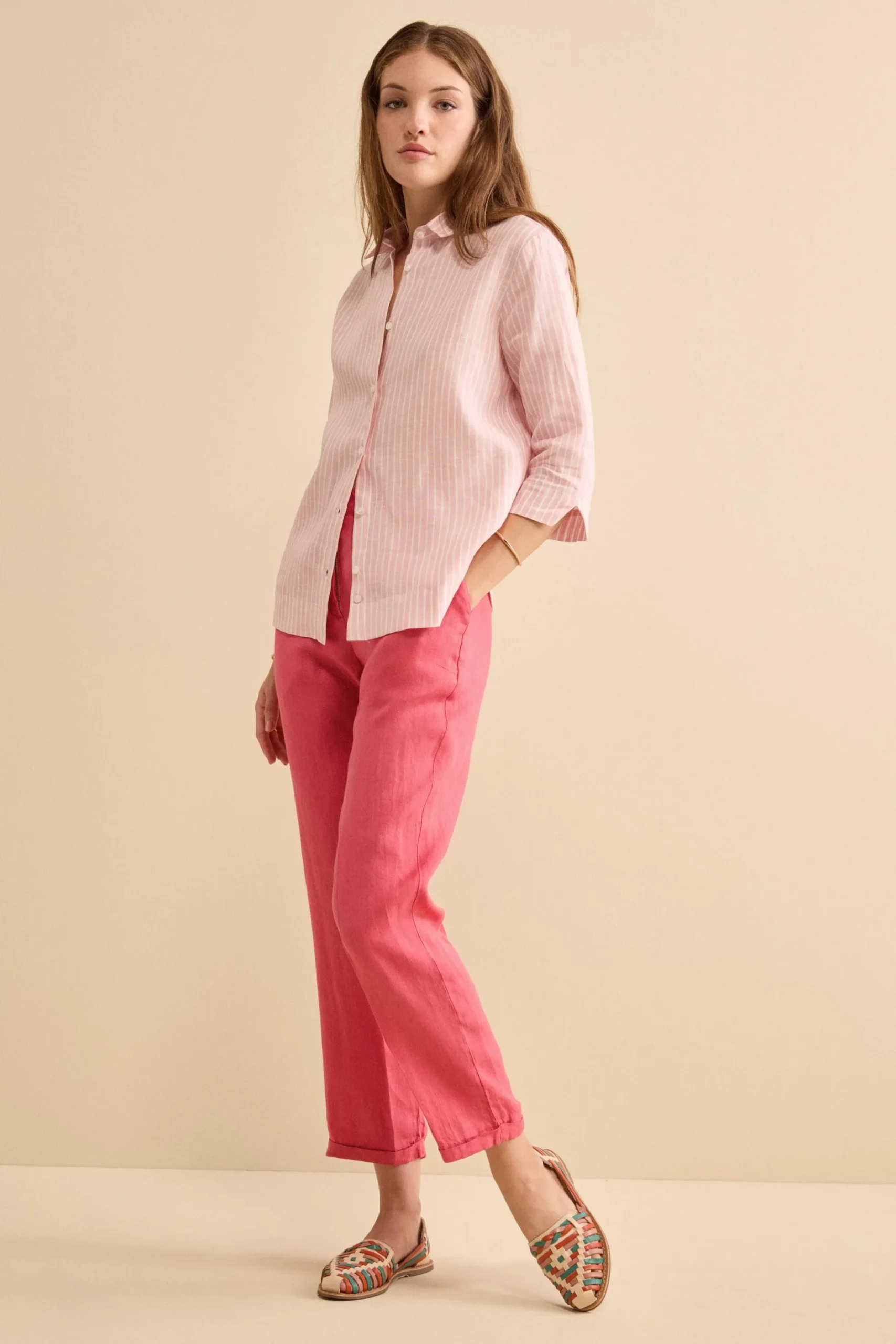Camicia Boxy Fantasia in Lino - ROSA RIGATO