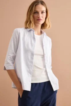 Camicia Boxy in cotone a Righe - GRIGIO RIGATO