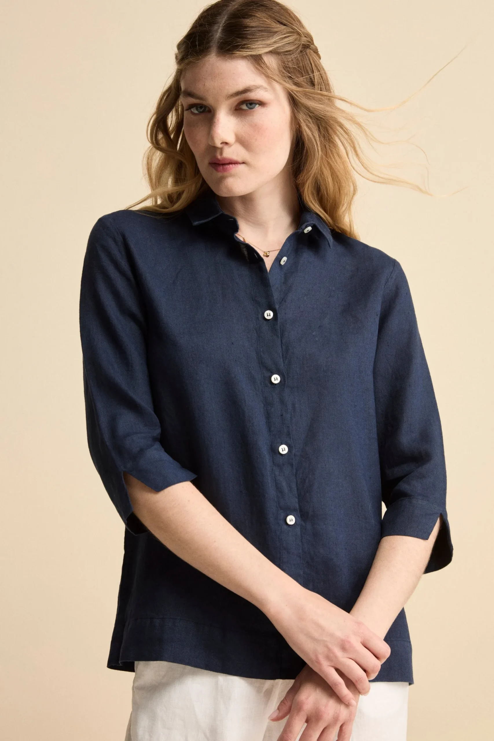 Camicia Boxy in Lino - NAVY