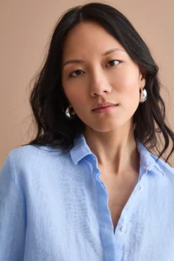 Camicia Boxy Morbida in Lino - AZZURRO
