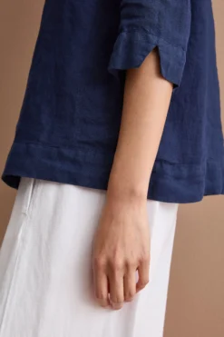 Camicia Boxy Morbida in Lino - NAVY