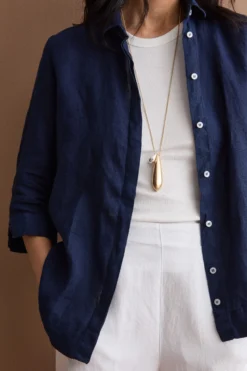 Camicia Boxy Morbida in Lino - NAVY