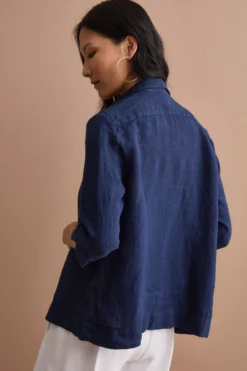 Camicia Boxy Morbida in Lino - NAVY