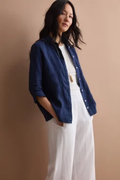 Camicia Boxy Morbida in Lino - NAVY