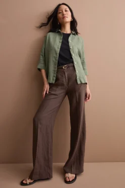 Camicia Boxy Morbida in Lino - VERDE MILITARE