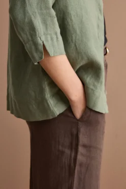 Camicia Boxy Morbida in Lino - VERDE MILITARE