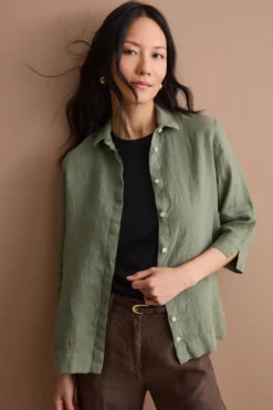 Camicia Boxy Morbida in Lino - VERDE MILITARE