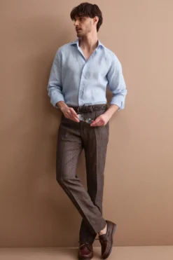Camicia Casual Slim Fit in Lino - AZZURRO