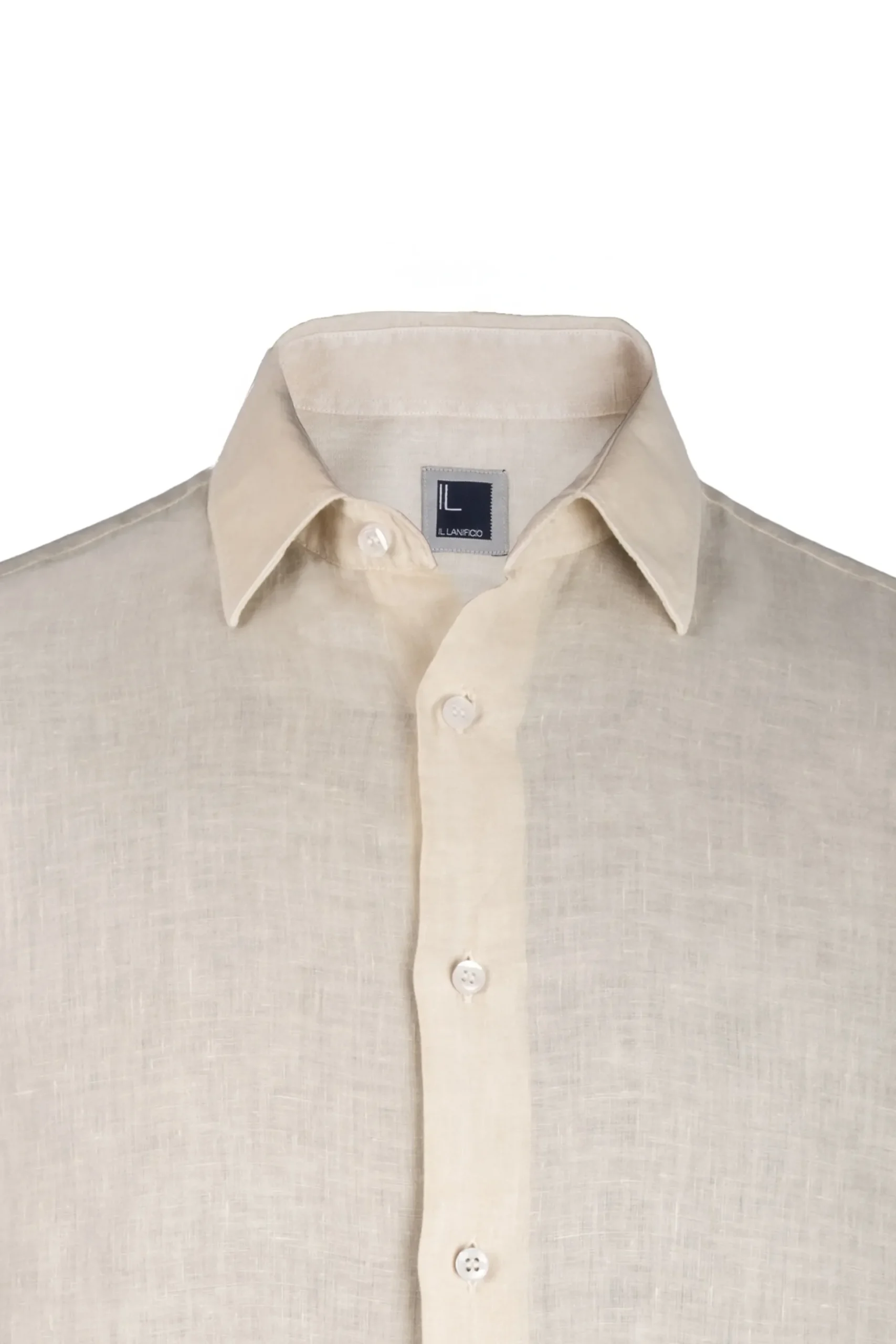 Camicia di Lino con Maniche Corte Regular Fit - ECRU