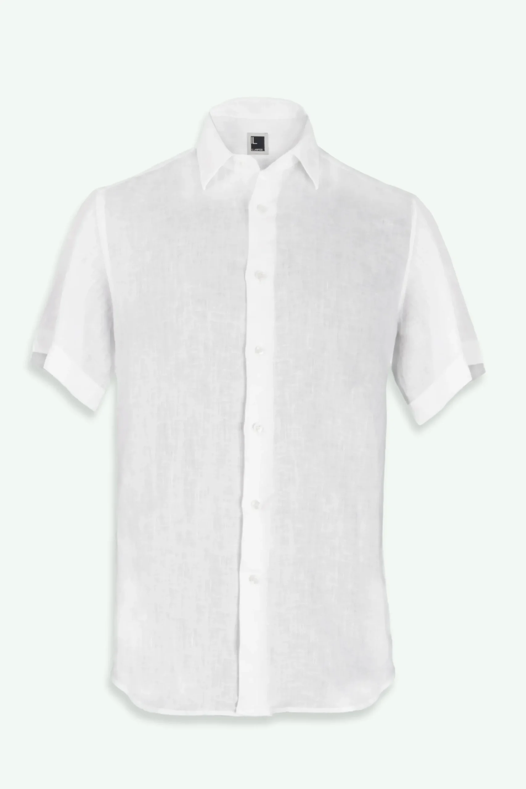 Camicia di Lino con Maniche Corte Regular Fit - BIANCO