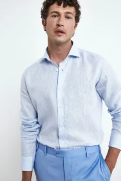 Camicia di lino da uomo - AZZURRO