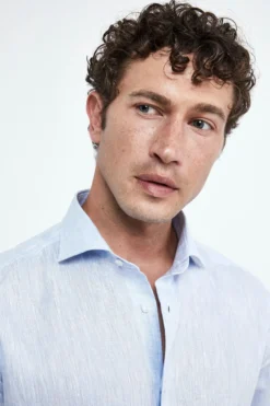 Camicia di lino da uomo - AZZURRO