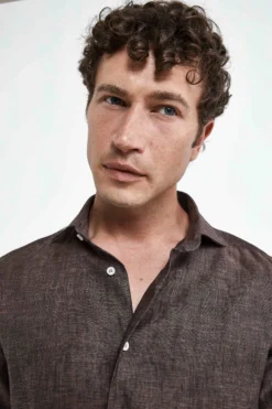 Camicia di lino da uomo - MARRONE