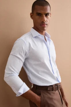 Camicia Dobby Custom Fit a Righe in Cotone - AZZURRO RIGATO
