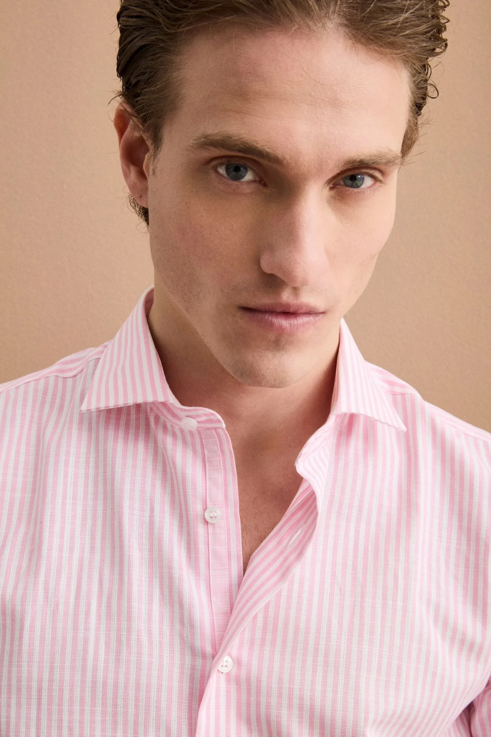 Camicia Dobby Custom Fit a Righe in Cotone - ROSA RIGATO