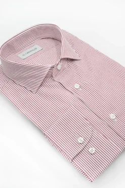 Camicia Fantasia Custom Fit in Cotone Dobby - ROSSO RIGATO