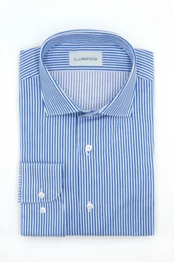 Camicia Fantasia Custom Fit in Twill di Cotone - RIGATO BLU