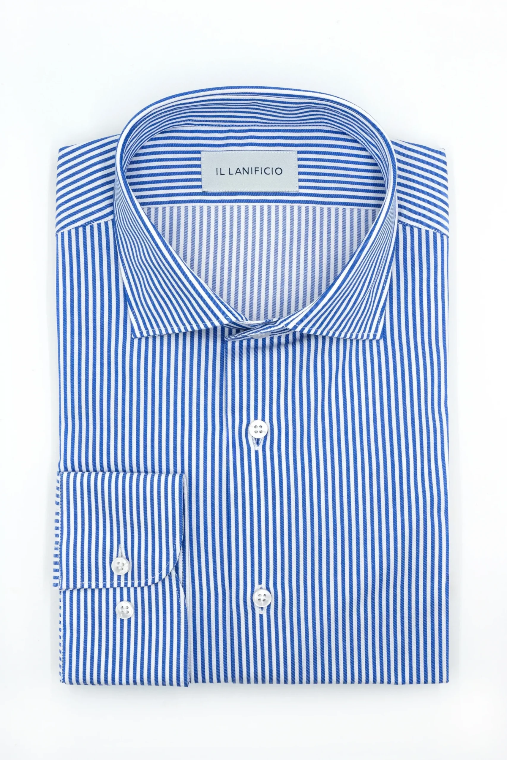 Camicia Fantasia Custom Fit in Twill di Cotone - RIGATO BLU